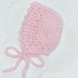 Handmade Crochet Newborn Pink Baby Bonnet